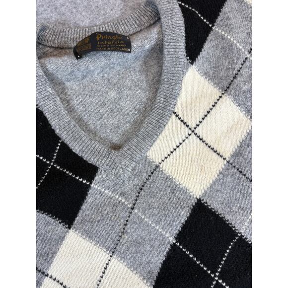VINTAGE Pringle Of Scotland Sweater Mens Small Gray Argyle Wool Academia Preppy - Picture 4 of 6